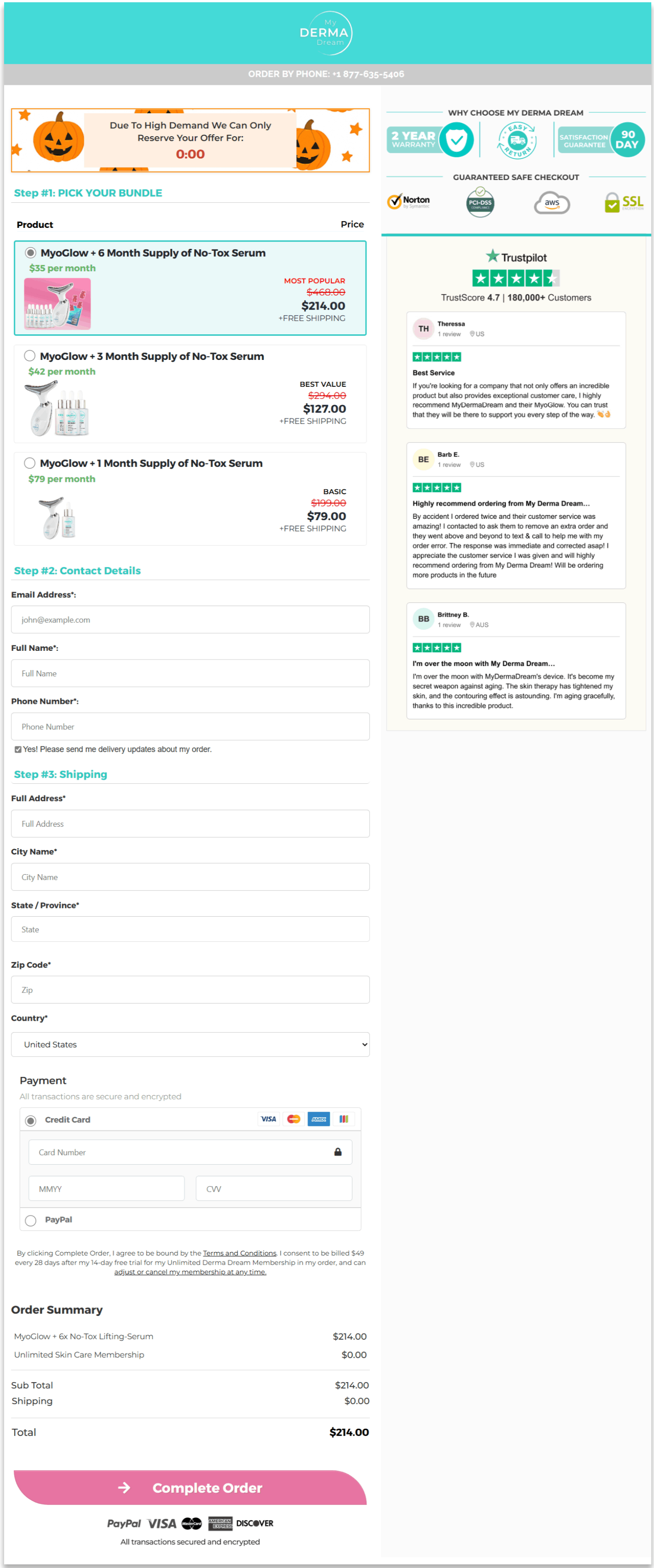 MyoGlow secure checkout page
